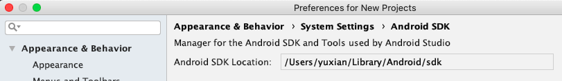 Android SDK Location后面的路径即为SDK的安装路径